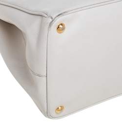 Pre Owned Prada Pearl White Saffiano Lux Leather Large Open Galleria Tote