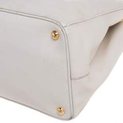Pre Owned Prada Pearl White Saffiano Lux Leather Large Open Galleria Tote