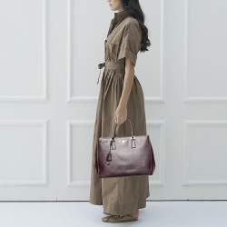 Pre Owned Prada Burgundy Saffiano Lux Leather Large Double Zip Tote