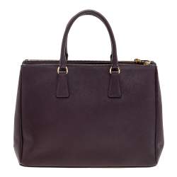 Pre Owned Prada Burgundy Saffiano Lux Leather Large Double Zip Tote