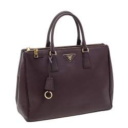 Pre Owned Prada Burgundy Saffiano Lux Leather Large Double Zip Tote