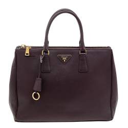 Pre Owned Prada Burgundy Saffiano Lux Leather Large Double Zip Tote
