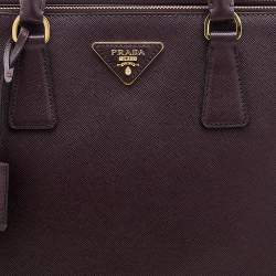 Pre Owned Prada Burgundy Saffiano Lux Leather Large Double Zip Tote
