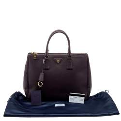 Pre Owned Prada Burgundy Saffiano Lux Leather Large Double Zip Tote