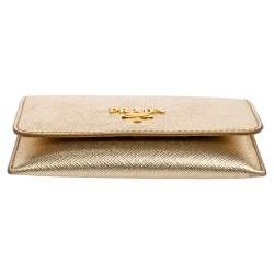 Pre Owned Prada Gold Saffiano Leather Card Case