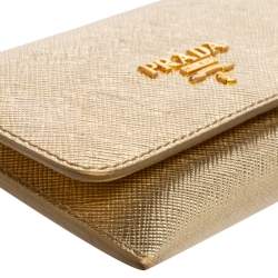 Pre Owned Prada Gold Saffiano Leather Card Case