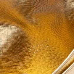 Pre Owned Prada Gold Saffiano Leather Card Case