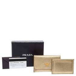 Pre Owned Prada Gold Saffiano Leather Card Case