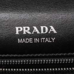 Pre Owned Prada Black Leather and Crocodile Ribbon Flap Shoulder Bag