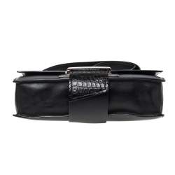 Pre Owned Prada Black Leather and Crocodile Ribbon Flap Shoulder Bag