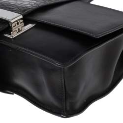 Pre Owned Prada Black Leather and Crocodile Ribbon Flap Shoulder Bag