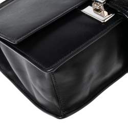 Pre Owned Prada Black Leather and Crocodile Ribbon Flap Shoulder Bag