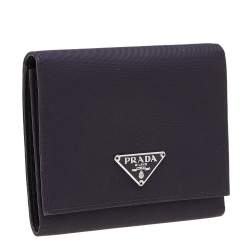 Pre Owned Prada Navy Blue Nylon Trifold Wallet