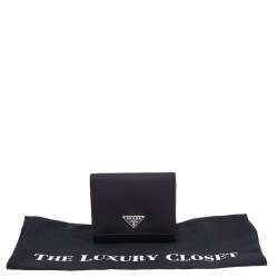 Pre Owned Prada Navy Blue Nylon Trifold Wallet