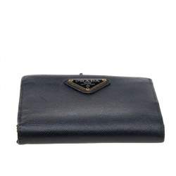 Pre Owned Prada Black Saffiano Leather Kisslock French Wallet