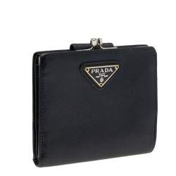 Pre Owned Prada Black Saffiano Leather Kisslock French Wallet