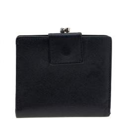 Pre Owned Prada Black Saffiano Leather Kisslock French Wallet