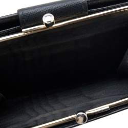 Pre Owned Prada Black Saffiano Leather Kisslock French Wallet