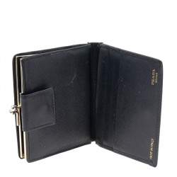 Pre Owned Prada Black Saffiano Leather Kisslock French Wallet