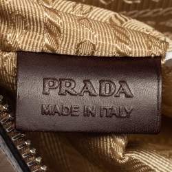 Pre Owned Prada Beige/Brown Jacquard Canvas And Leather Zip Pouch