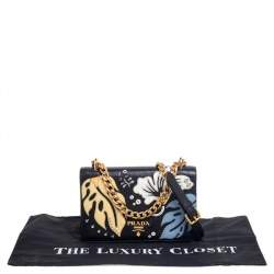 Pre Owned Prada Black Leather Hawaii Chain Flap Crossbody Bag