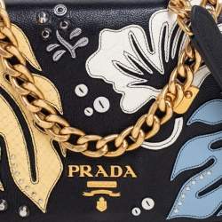 Pre Owned Prada Black Leather Hawaii Chain Flap Crossbody Bag