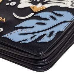 Pre Owned Prada Black Leather Hawaii Chain Flap Crossbody Bag