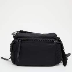Pre Owned Prada Black Nylon Studded Messenger Bag