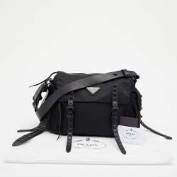 Pre Owned Prada Black Nylon Studded Messenger Bag