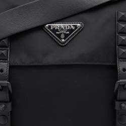 Pre Owned Prada Black Nylon Studded Messenger Bag