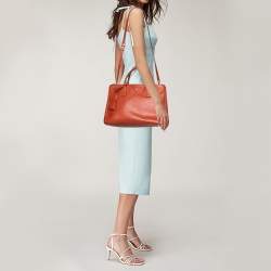 Pre Owned Prada Orange Saffiano Lux Leather Medium Double Zip Tote