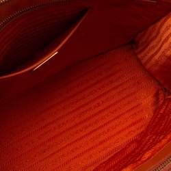 Pre Owned Prada Orange Saffiano Lux Leather Medium Double Zip Tote