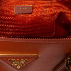 Pre Owned Prada Orange Saffiano Lux Leather Medium Double Zip Tote