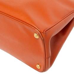 Pre Owned Prada Orange Saffiano Lux Leather Medium Double Zip Tote