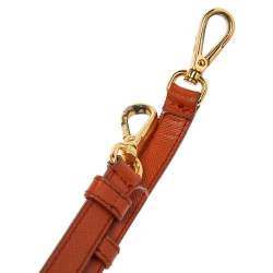 Pre Owned Prada Orange Saffiano Lux Leather Medium Double Zip Tote