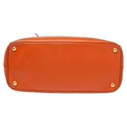 Pre Owned Prada Orange Saffiano Lux Leather Medium Double Zip Tote