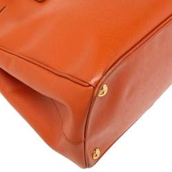 Pre Owned Prada Orange Saffiano Lux Leather Medium Double Zip Tote