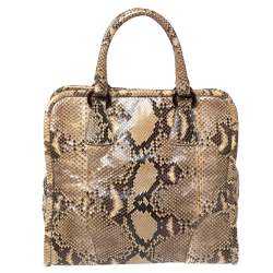 Pre Owned Prada Cream/Black Python Tote