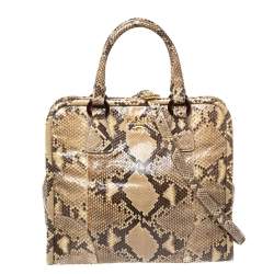 Pre Owned Prada Cream/Black Python Tote