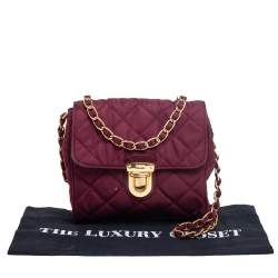 Prada Burgundy Quilted Satin Flap Chain Shoulder Bag