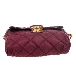 Prada Burgundy Quilted Satin Flap Chain Shoulder Bag