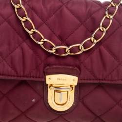 Prada Burgundy Quilted Satin Flap Chain Shoulder Bag