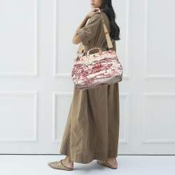 Pre Owned Prada Pink/White Printed Canvas Canapa Tote