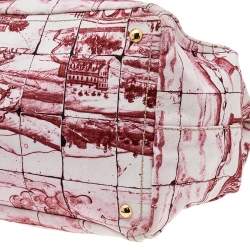 Pre Owned Prada Pink/White Printed Canvas Canapa Tote