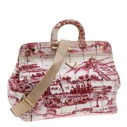 Pre Owned Prada Pink/White Printed Canvas Canapa Tote