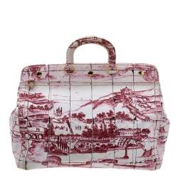 Pre Owned Prada Pink/White Printed Canvas Canapa Tote