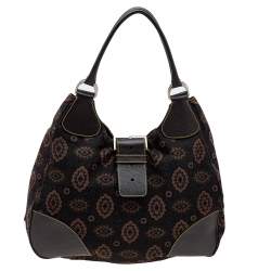 Pre Owned Prada Brown Printed Canvas and Leather Hobo