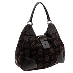 Pre Owned Prada Brown Printed Canvas and Leather Hobo