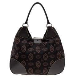 Pre Owned Prada Brown Printed Canvas and Leather Hobo