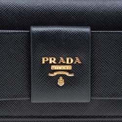 Pre Owned Prada Black Saffiano Fiocco Leather Bow Continental Wallet